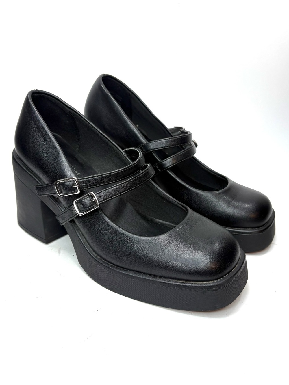 Call It Spring Black Vegan Leather Platform Mary Jane Heels | 7